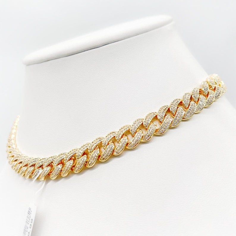 12mm CZ VVS Miami Cuban Link Chain Iced Choker Necklace 14k Gold Finish Out  ICY