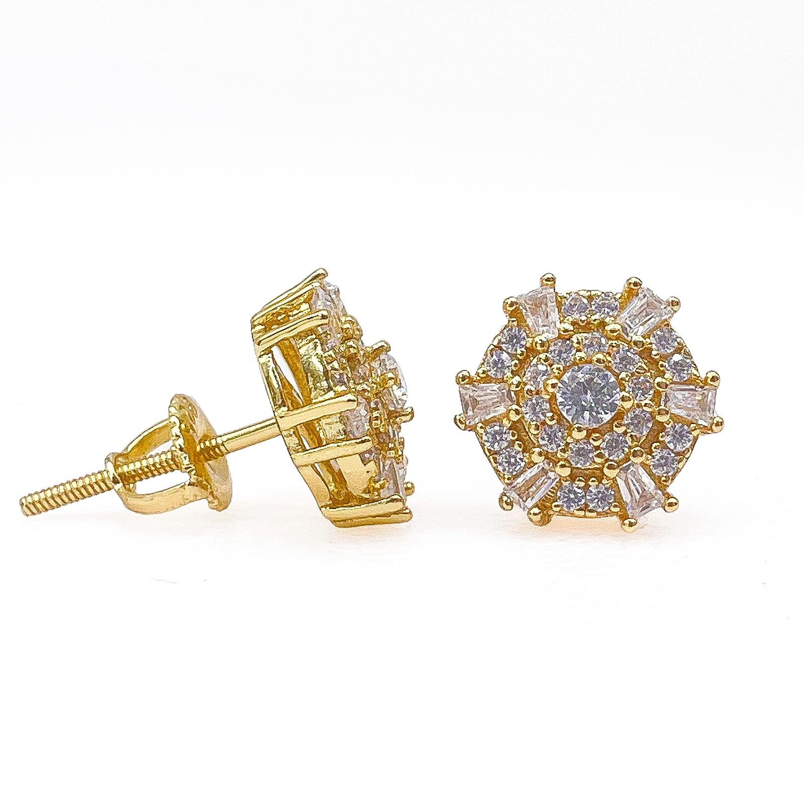 Icy 925 Baguette Micro Pave Earring 14K Gold Finish VVS Cubic Zircon  Crystals / Authentic 925 Sterling Silver Screw Back Earrings